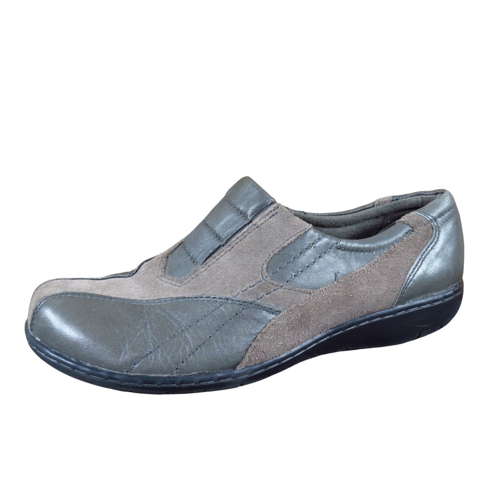 Clarks Bendables Bingo Women Slip On Loafer Size 7.5 Wide Walking‎ Gray Leather